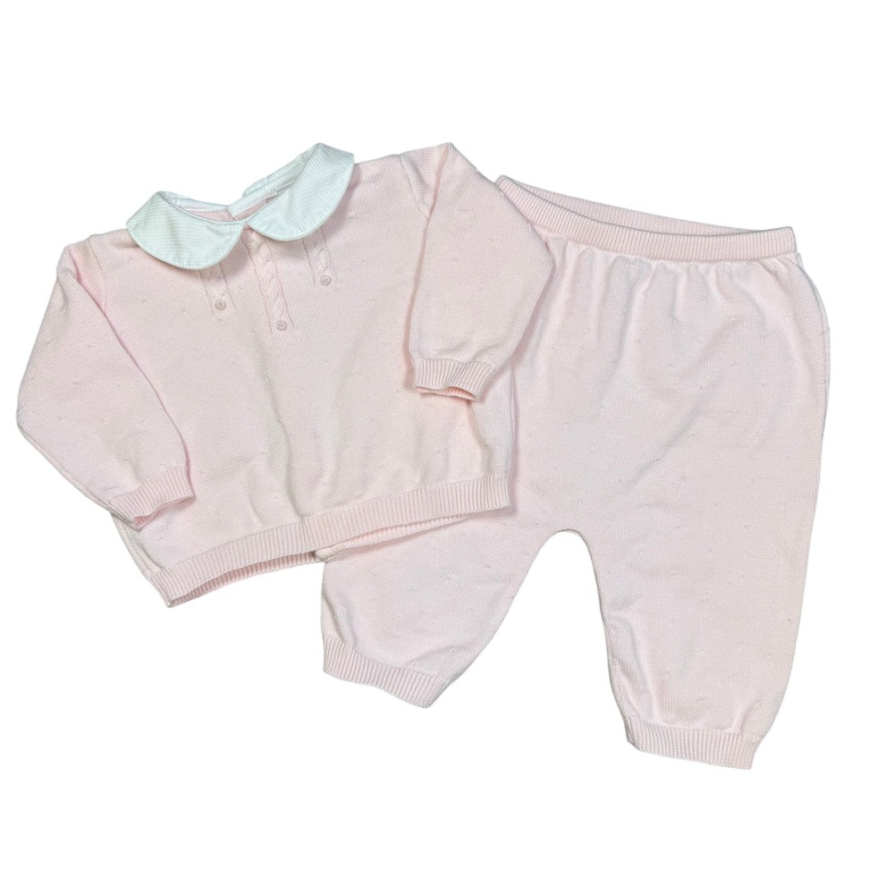 Classic Baby Girl Knit Outfit Absorba Light Pink Peter Pan Collar 2-Piece Set 6M